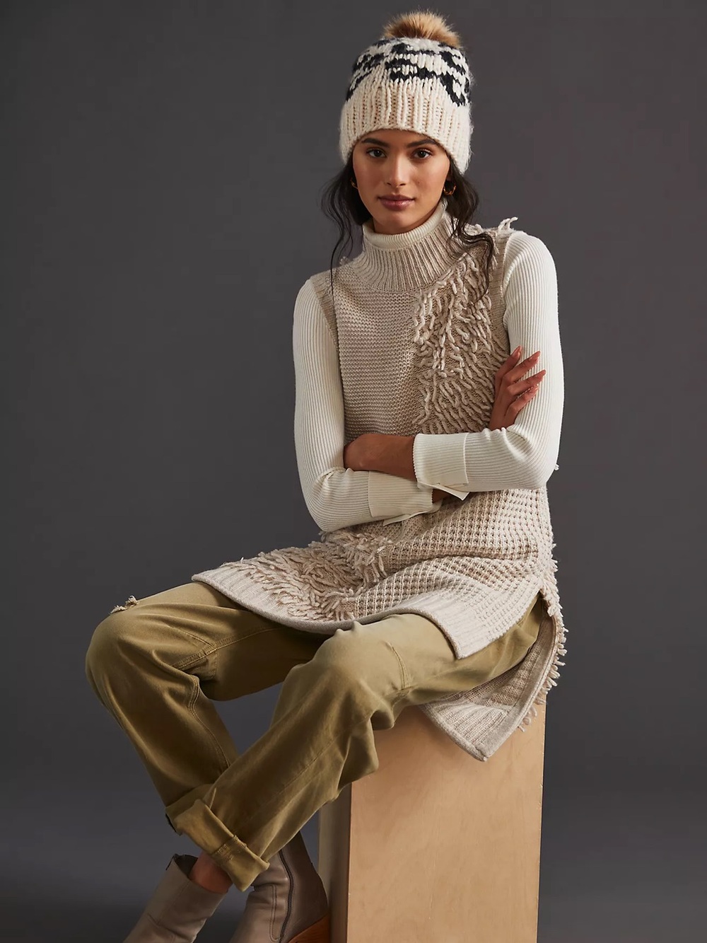 Look by M Anthropologie Leopard Pommed Beanie